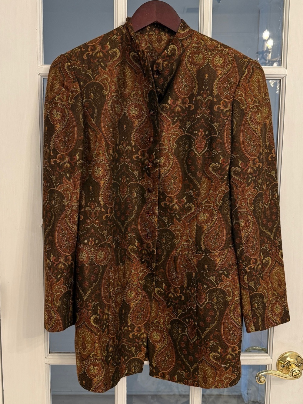 DANA BUCHMAN Women’s Brown Paisley Floral Brocade Mandarin Collar Blazer Jacket
